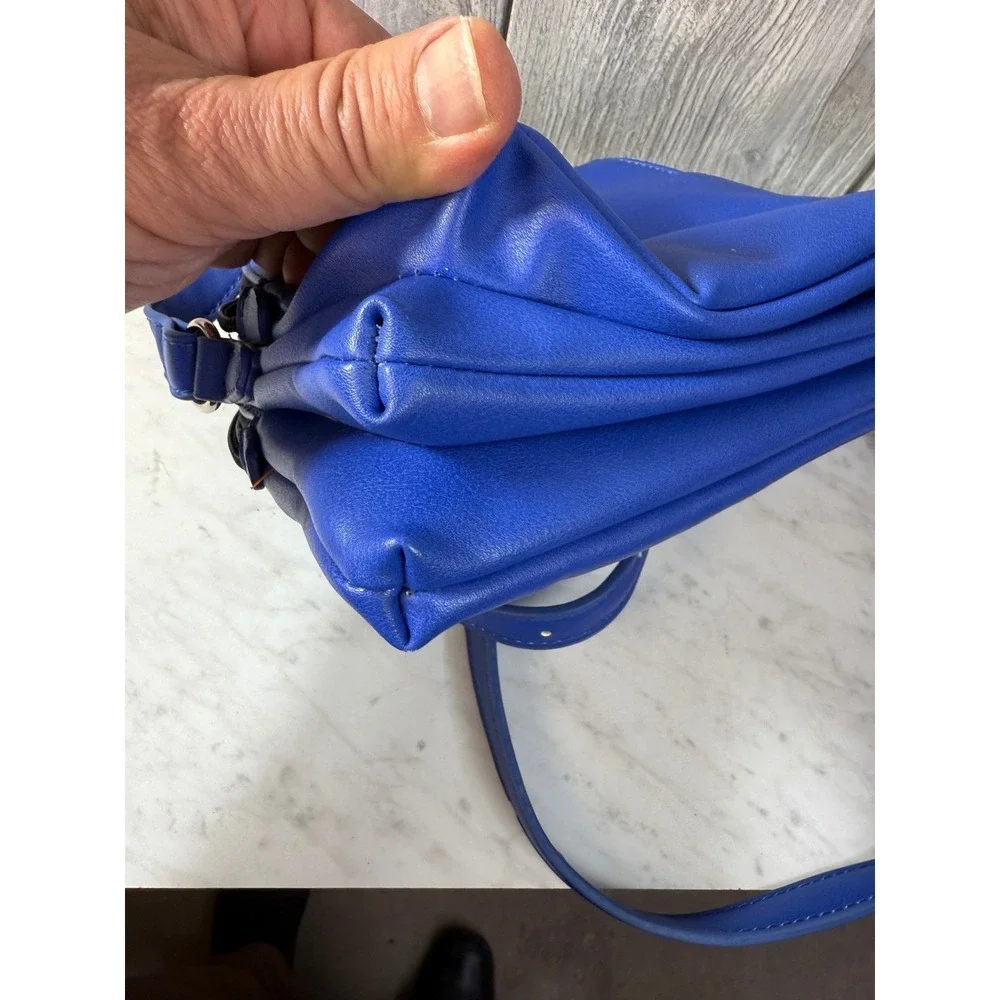 Royal Blue Triple Zip Crossbody Bag Faux Leather Small Messenger Shoulder Bag